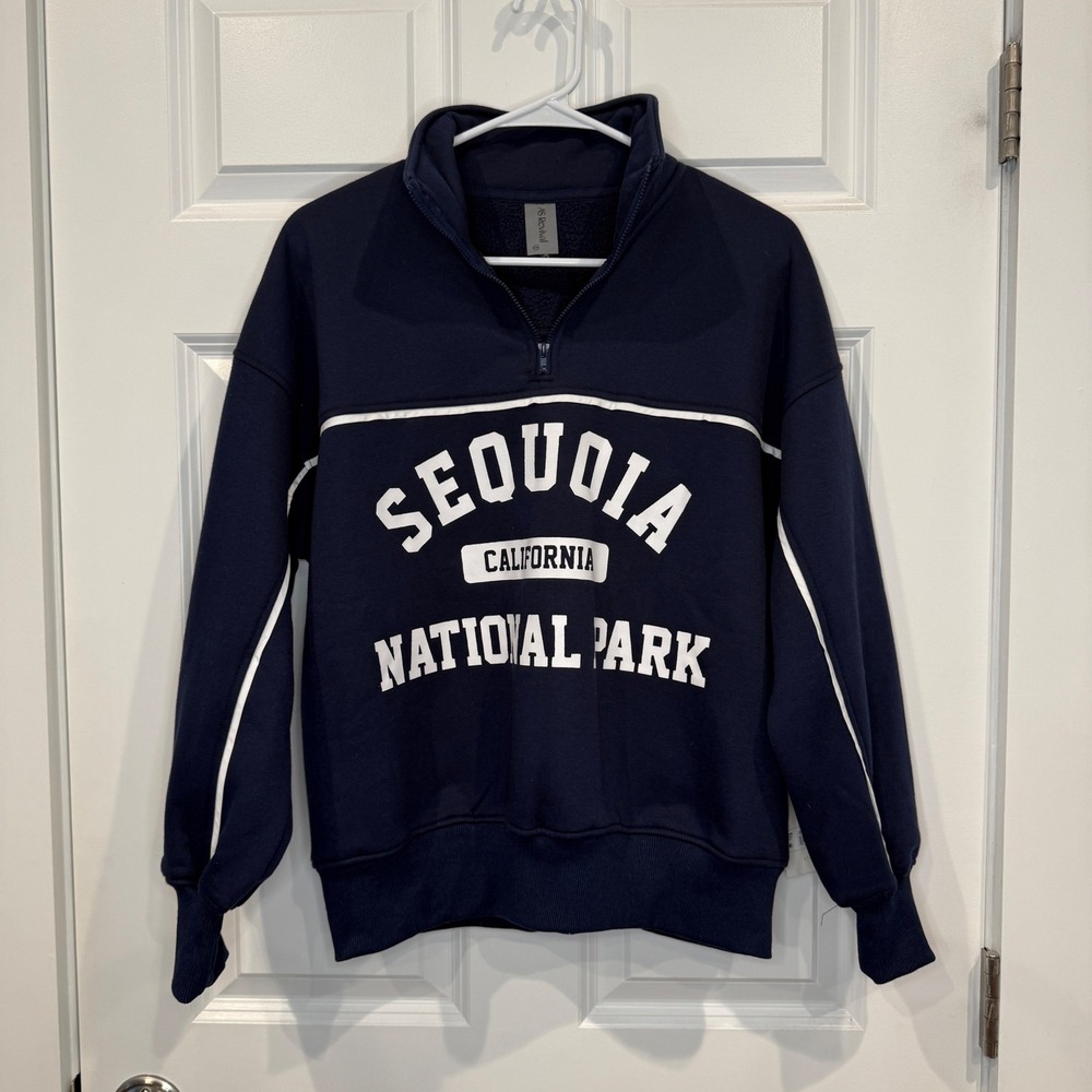 AS Revival Sequoia National Park Quarter Zip Sweatshirt Navy Blue Women Size XXS